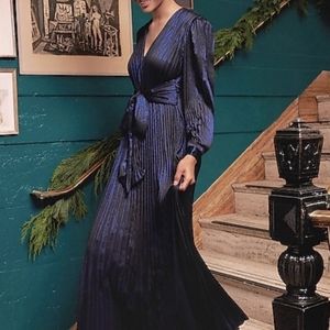 NWT Express Metallic pleated tie front maxi dress